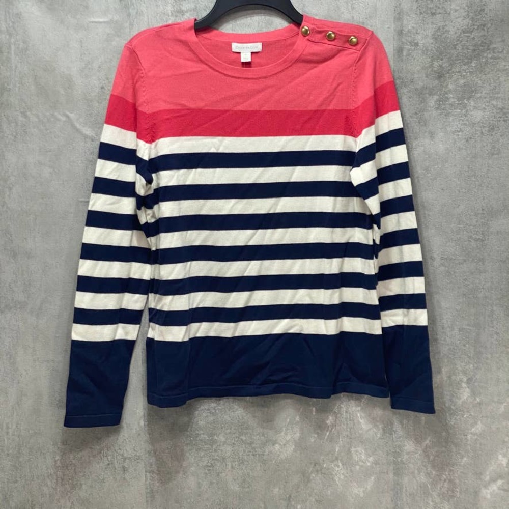 Charter Club Blue/Pink/White Striped Button Should